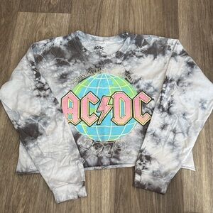 Women's Graphic Band Tee AC/DC Tie-Dye Cropped Long Sleeve Top Size Small